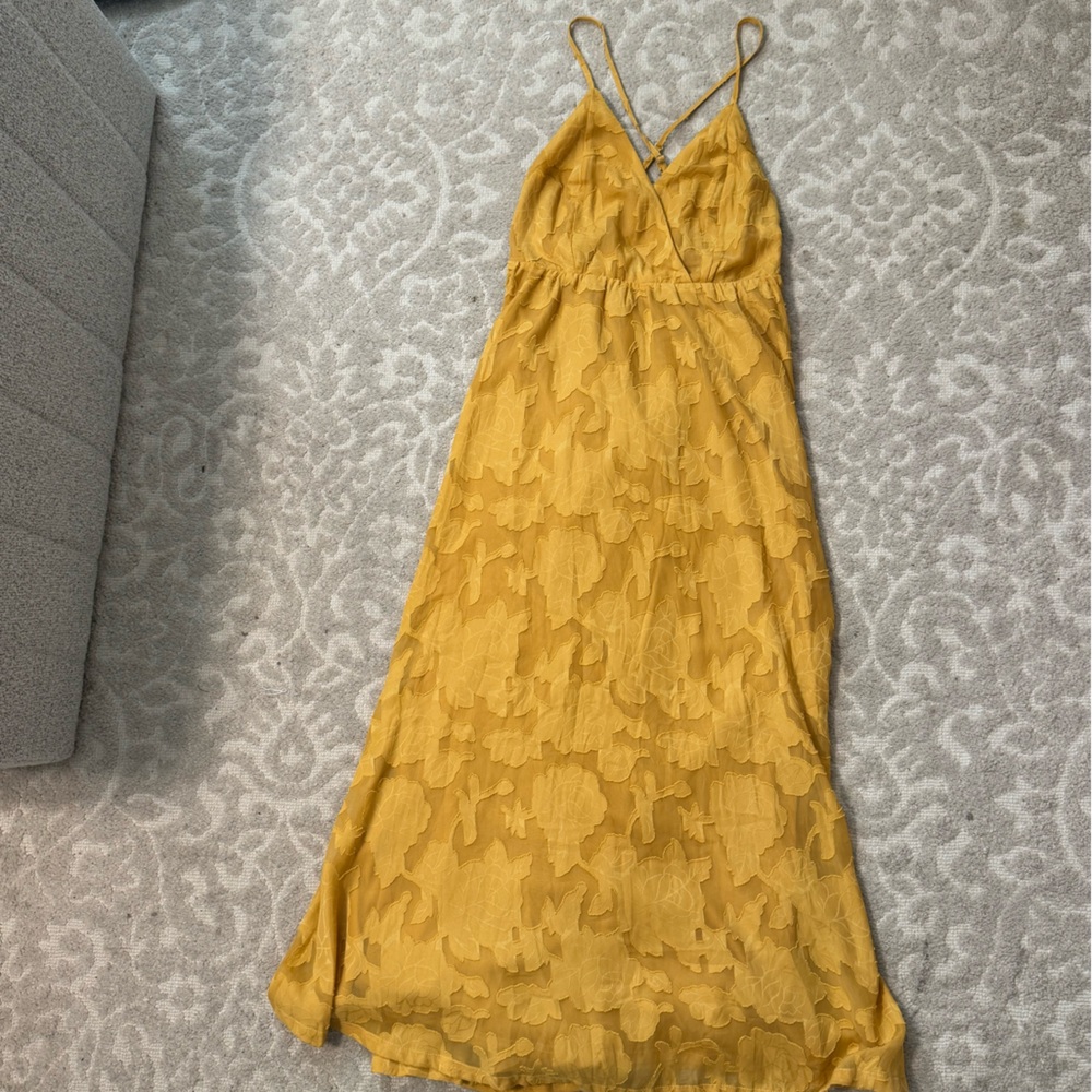 Lulus Philosophy of‎ Beauty Mustard Yellow Burnout Floral Midi Dress Size XS - Picture 8 of 13